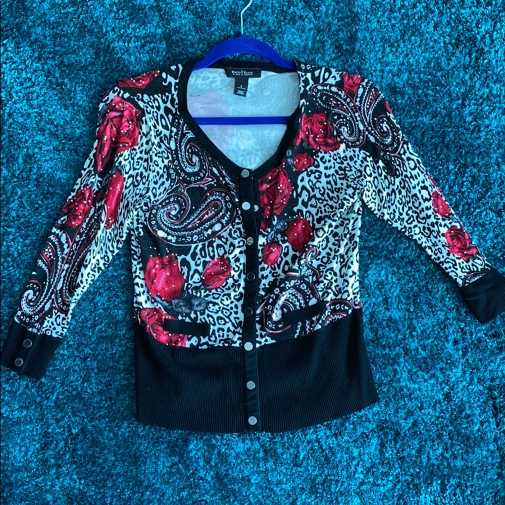 White House Black Mkt • Red Roses Paisley Cardigan